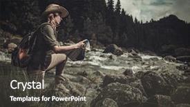  Presentation with on the right track - Colorful presentation design enhanced with map near wild mountain river backdrop and a  colored foreground