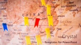  Presentation with city map - Audience pleasing slides consisting of map-of-china-with-pinned backdrop and a coral colored foreground