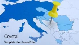  Presentation with europe - Presentation design consisting of map of europe and pins background and a light blue colored foreground