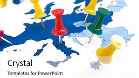  Presentation with map - Slide deck featuring map of europe and pins background and a white colored foreground