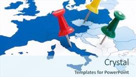  Presentation with europe - Slide deck consisting of map of europe and pins background and a cool aqua colored foreground