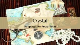  Presentation with treasure islands pirates map - PPT theme featuring rare coins - map of treasures on dark background and a  colored foreground