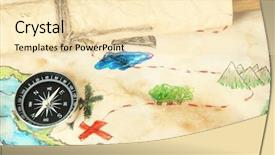  Presentation with treasure islands pirates map - Presentation enhanced with rare coins - map of treasures on wooden background and a lemonade colored foreground