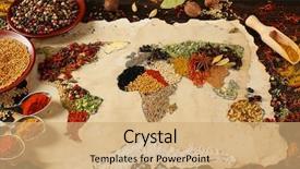  Presentation with spices - Amazing PPT layouts having map of world made backdrop and a coral colored foreground