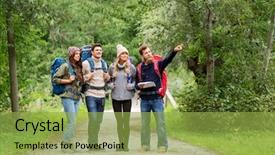  Presentation with tourism hiking - Theme enhanced with map on road in woods background and a yellow colored foreground