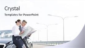  Presentation with business road map - PPT theme having map outside car on road background and a pink colored foreground