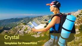  Presentation with on the right track - Audience pleasing PPT theme consisting of map traveling to high mountain backdrop and a tawny brown colored foreground