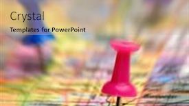  Presentation with map - Presentation design consisting of map-with-thumb-tacks-showing background and a coral colored foreground