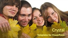  Presentation with autumn leaves - Slides with maple companies - four young people with autumn background and a tawny brown colored foreground