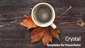  Presentation with fall leaves - Presentation having maple drinks - coffee cup on the autumn background and a tawny brown colored foreground