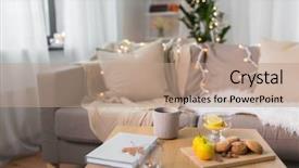  Presentation with cup of lemon tea - PPT theme consisting of maple drinks - hygge and cozy home concept background and a coral colored foreground