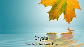  Presentation with maple leaf - Cool new slides with maple leaf abstract in the colors of autumn with reflection over rippled water over a turquoise background with white central glow backdrop and a light blue colored foreground