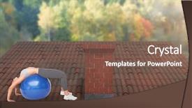  Presentation with pregnancy fitness - Amazing PPT theme having maple leaf plain - fit young woman stretching backdrop and a tawny brown colored foreground