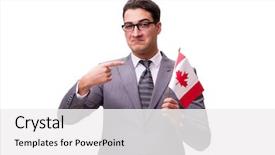 Presentation with flag - Beautiful presentation featuring maple leaf professional - young businessman with flag isolated backdrop and a white colored foreground