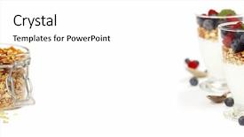  Presentation with fruit yogurt - Audience pleasing theme consisting of maple seed - freshly prepared yogurt parfait backdrop and a white colored foreground