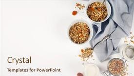  Presentation with granola - Slides featuring maple seed - homemade granola with dried fruit background and a sky blue colored foreground