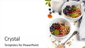  Presentation with nuts milk - Colorful PPT theme enhanced with maple seed - homemade granola with dried fruit backdrop and a white colored foreground