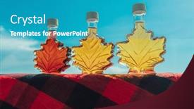  Presentation with maple leaf - Colorful slide set enhanced with maple-syrup-bottles-in-leaf backdrop and a teal colored foreground
