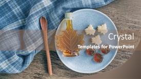  Presentation with maple leaf - PPT layouts with maple-syrup-rustic-table-top background and a coral colored foreground
