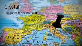  Presentation with italy map - Audience pleasing theme consisting of maps roads - small pin pointing on rome backdrop and a light blue colored foreground