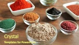  Presentation with catering banquet table different - PPT theme with maqui berry - different colorful superfood powders background and a coral colored foreground