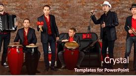  Presentation with brick wall - Theme having collage with six mans four background and a  colored foreground