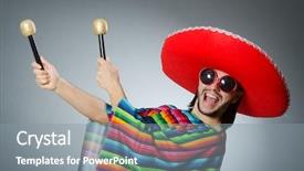  Presentation with young man wearing a hat - Amazing PPT theme having musical characters - man wearing sombrero singing song backdrop and a gray colored foreground