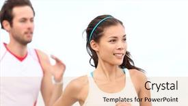  Presentation with marathon sport runner - Slide set with marathon asian woman sport model background and a lemonade colored foreground