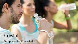  Presentation with athletes - Presentation theme featuring marathon athletes having water in the park background and a soft green colored foreground