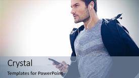  Presentation with marathon man - Cool new slide deck with marathon free - portrait of a young sports backdrop and a light blue colored foreground