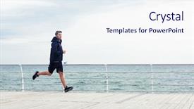  Presentation with adventure sports man - PPT layouts with marathon free - sports man running near sea background and a sky blue colored foreground