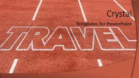  Presentation with marathon - Amazing PPT theme having marathon free - travel written on running track backdrop and a red colored foreground