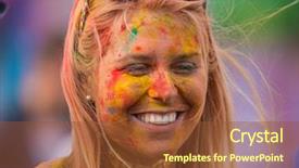  Presentation with color powder - Presentation design consisting of marathon people covered with color background and a tawny brown colored foreground