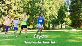  Presentation with marathon running race - Colorful slide set enhanced with marathon with badge numbers outdoor backdrop and a shamrock green colored foreground