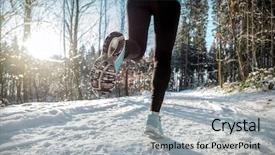  Presentation with running - Presentation design having maraton - woman running at snowly winter background and a  colored foreground