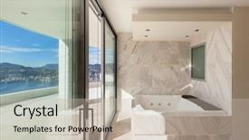  Presentation with room interior design - Colorful PPT theme enhanced with marble bathroom modern design backdrop and a mint green colored foreground