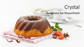  Presentation with bundt cake - Slide deck enhanced with marble bundt cake and cup of coffee on white background background and a white colored foreground