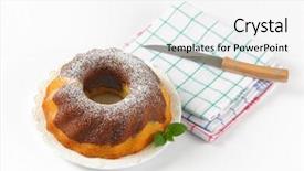  Presentation with bundt - Slide set featuring marble bundt cake kitchen knife and checkered dishtowels on white background background and a white colored foreground