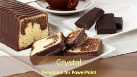  Presentation with cup cake - PPT theme with marble cake and pieces on plate coffee cup and chocolate in background background and a tawny brown colored foreground