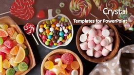  Presentation with jelly - Colorful PPT theme enhanced with hard heart - colorful candies jelly and marmalade backdrop and a tawny brown colored foreground