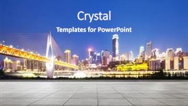  Presentation with suspension - Amazing slide deck having empty marble floor and modern suspension and cityscape of chongqing at night backdrop and a teal colored foreground