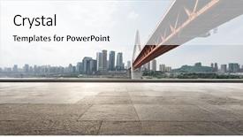  Presentation with suspension - Cool new PPT layouts with empty marble floor and modern suspension bridge over river in chongqing in cloud sky backdrop and a sky blue colored foreground