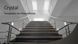  Presentation with steel building - Beautiful presentation theme featuring marble staircase with a steel handrail in a modern building backdrop and a light gray colored foreground