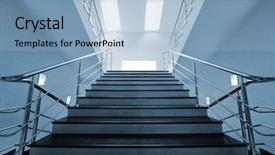  Presentation with steel building - Amazing presentation having marble staircase with a steel handrail in a modern building backdrop and a light blue colored foreground