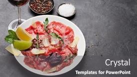  Presentation with lemon wine - Amazing slide deck having marbled-beef-carpaccio-with-arugula backdrop and a dark gray colored foreground