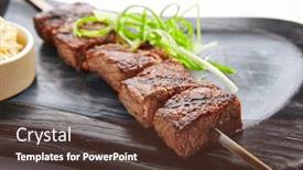  Presentation with spicy food - PPT theme enhanced with marbled-beef-skewer-closeup-view background and a tawny brown colored foreground