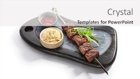  Presentation with spicy food - Colorful slide deck enhanced with marbled-beef-skewer-side-view backdrop and a white colored foreground
