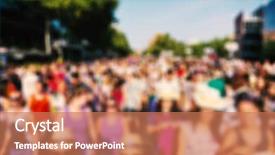  Presentation with crowd - Audience pleasing PPT theme consisting of march - defocused background of a crowd backdrop and a coral colored foreground