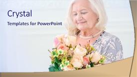  Presentation with happy retirement - PPT theme with march birthday - beautiful senior woman at home background and a sky blue colored foreground