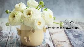  Presentation with 3d white - Colorful slides enhanced with march birthday - bouquet of white ranunculus backdrop and a soft green colored foreground
